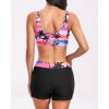 imageHolipick Long Sleeve Swimsuits for Women  3 Piece Rash Guard with Shorts Zipper SPF Swim Shirt with Built in BraPink Palm Tree
