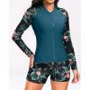 imageHolipick Long Sleeve Swimsuits for Women  3 Piece Rash Guard with Shorts Zipper SPF Swim Shirt with Built in BraTeal and Floral