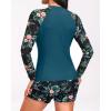 imageHolipick Long Sleeve Swimsuits for Women  3 Piece Rash Guard with Shorts Zipper SPF Swim Shirt with Built in BraTeal and Floral