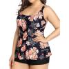 imageHolipick Plus Size 2 Piece Swimsuit  Women Tankini Bathing Suits Flowy Swim Top with Boy ShortsBlack Floral