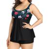 imageHolipick Plus Size 2 Piece Swimsuit  Women Tankini Bathing Suits Flowy Swim Top with Boy ShortsBlack With Floral