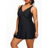 imageHolipick Plus Size Swim Dress Women  One Piece Swimsuit with Skirt V Neck Tummy Control Bathing SuitBlack