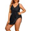 imageHolipick Plus Size Swim Dress Women  One Piece Swimsuit with Skirt V Neck Tummy Control Bathing SuitBlack
