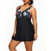 imageHolipick Plus Size Swim Dress Women  One Piece Swimsuit with Skirt V Neck Tummy Control Bathing SuitBlack Flower