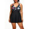 imageHolipick Plus Size Swim Dress Women  One Piece Swimsuit with Skirt V Neck Tummy Control Bathing SuitBlack Flower