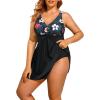 imageHolipick Plus Size Swim Dress Women  One Piece Swimsuit with Skirt V Neck Tummy Control Bathing SuitBlack Flower