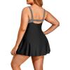 imageHolipick Plus Size Swim Dress Women  One Piece Swimsuit with Skirt V Neck Tummy Control Bathing SuitBlack Stripe