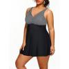imageHolipick Plus Size Swim Dress Women  One Piece Swimsuit with Skirt V Neck Tummy Control Bathing SuitBlack Stripe