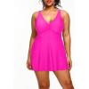 imageHolipick Plus Size Swim Dress Women  One Piece Swimsuit with Skirt V Neck Tummy Control Bathing SuitHot Pink