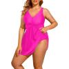 imageHolipick Plus Size Swim Dress Women  One Piece Swimsuit with Skirt V Neck Tummy Control Bathing SuitHot Pink