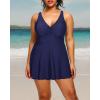 imageHolipick Plus Size Swim Dress Women  One Piece Swimsuit with Skirt V Neck Tummy Control Bathing SuitNavy Blue