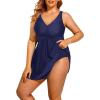 imageHolipick Plus Size Swim Dress Women  One Piece Swimsuit with Skirt V Neck Tummy Control Bathing SuitNavy Blue