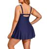 imageHolipick Plus Size Swim Dress Women  One Piece Swimsuit with Skirt V Neck Tummy Control Bathing SuitNavy Blue