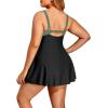 imageHolipick Plus Size Swim Dress Women  One Piece Swimsuit with Skirt V Neck Tummy Control Bathing SuitOlive Green and Black