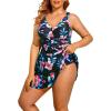 imageHolipick Plus Size Swim Dress Women  One Piece Swimsuit with Skirt V Neck Tummy Control Bathing SuitPink Flower