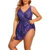 imageHolipick Plus Size Swim Dress Women  One Piece Swimsuit with Skirt V Neck Tummy Control Bathing SuitStar Whole Sky