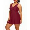 imageHolipick Plus Size Swim Dress Women  One Piece Swimsuit with Skirt V Neck Tummy Control Bathing SuitWine Red