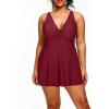 imageHolipick Plus Size Swim Dress Women  One Piece Swimsuit with Skirt V Neck Tummy Control Bathing SuitWine Red