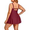 imageHolipick Plus Size Swim Dress Women  One Piece Swimsuit with Skirt V Neck Tummy Control Bathing SuitWine Red