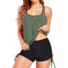 imageHolipick Tankini Swimsuits Two Piece Tummy Control Bathing Suits Blouson Swim Tank Top with Boy ShortsArmy Green Striped