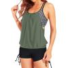 imageHolipick Tankini Swimsuits Two Piece Tummy Control Bathing Suits Blouson Swim Tank Top with Boy ShortsArmy Green Striped