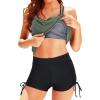 imageHolipick Tankini Swimsuits Two Piece Tummy Control Bathing Suits Blouson Swim Tank Top with Boy ShortsArmy Green Striped