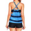 imageHolipick Tankini Swimsuits Two Piece Tummy Control Bathing Suits Blouson Swim Tank Top with Boy ShortsBlack Blue Stripe