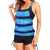 imageHolipick Tankini Swimsuits Two Piece Tummy Control Bathing Suits Blouson Swim Tank Top with Boy ShortsBlack Blue Stripe