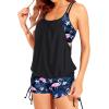 imageHolipick Tankini Swimsuits Two Piece Tummy Control Bathing Suits Blouson Swim Tank Top with Boy ShortsBlack Flamingo