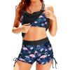 imageHolipick Tankini Swimsuits Two Piece Tummy Control Bathing Suits Blouson Swim Tank Top with Boy ShortsBlack Flamingo