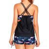imageHolipick Tankini Swimsuits Two Piece Tummy Control Bathing Suits Blouson Swim Tank Top with Boy ShortsBlack Flamingo