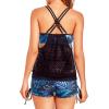 imageHolipick Tankini Swimsuits Two Piece Tummy Control Bathing Suits Blouson Swim Tank Top with Boy ShortsBlack Lace Blue Leaf