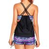 imageHolipick Tankini Swimsuits Two Piece Tummy Control Bathing Suits Blouson Swim Tank Top with Boy ShortsBlack Purple Striped Geometry