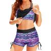 imageHolipick Tankini Swimsuits Two Piece Tummy Control Bathing Suits Blouson Swim Tank Top with Boy ShortsBlack Purple Striped Geometry