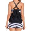 imageHolipick Tankini Swimsuits Two Piece Tummy Control Bathing Suits Blouson Swim Tank Top with Boy ShortsBlack White Stripe