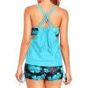 imageHolipick Tankini Swimsuits Two Piece Tummy Control Bathing Suits Blouson Swim Tank Top with Boy ShortsBlue Floral