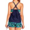 imageHolipick Tankini Swimsuits Two Piece Tummy Control Bathing Suits Blouson Swim Tank Top with Boy ShortsBlue Flower