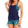 imageHolipick Tankini Swimsuits Two Piece Tummy Control Bathing Suits Blouson Swim Tank Top with Boy ShortsBlue Flower