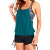 imageHolipick Tankini Swimsuits Two Piece Tummy Control Bathing Suits Blouson Swim Tank Top with Boy ShortsBlue Green