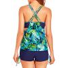 imageHolipick Tankini Swimsuits Two Piece Tummy Control Bathing Suits Blouson Swim Tank Top with Boy ShortsBlue Green Leaves