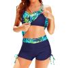 imageHolipick Tankini Swimsuits Two Piece Tummy Control Bathing Suits Blouson Swim Tank Top with Boy ShortsBlue Green Leaves