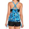 imageHolipick Tankini Swimsuits Two Piece Tummy Control Bathing Suits Blouson Swim Tank Top with Boy ShortsBlue Leaves