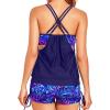 imageHolipick Tankini Swimsuits Two Piece Tummy Control Bathing Suits Blouson Swim Tank Top with Boy ShortsBlue Purple Leaves