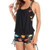 imageHolipick Tankini Swimsuits Two Piece Tummy Control Bathing Suits Blouson Swim Tank Top with Boy ShortsDinosaur
