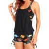 imageHolipick Tankini Swimsuits Two Piece Tummy Control Bathing Suits Blouson Swim Tank Top with Boy ShortsDinosaur