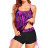 imageHolipick Tankini Swimsuits Two Piece Tummy Control Bathing Suits Blouson Swim Tank Top with Boy ShortsPurple Leaf