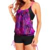 imageHolipick Tankini Swimsuits Two Piece Tummy Control Bathing Suits Blouson Swim Tank Top with Boy ShortsPurple Leaf