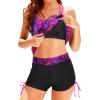 imageHolipick Tankini Swimsuits Two Piece Tummy Control Bathing Suits Blouson Swim Tank Top with Boy ShortsPurple Leaf