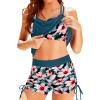 imageHolipick Tankini Swimsuits Two Piece Tummy Control Bathing Suits Blouson Swim Tank Top with Boy ShortsTeal Flower