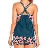 imageHolipick Tankini Swimsuits Two Piece Tummy Control Bathing Suits Blouson Swim Tank Top with Boy ShortsTeal Flower